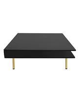 Streamdale Furniture High gloss coffee table with golden legs and drawers, 2-tier center for living room