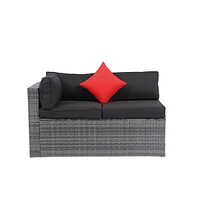 5-Piece Pe Rattan U Sofa Set with Black Cushion