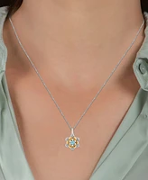 Swiss Blue Topaz (1/5 ct. t.w.) & Diamond (1/10 ct. t.w.) Jasmine Flower Pendant Necklace in Sterling Silver & 10k Gold, 16" + 2" extender