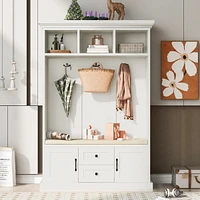 3-in-1 Hall Tree with Bench & Hooks (White)