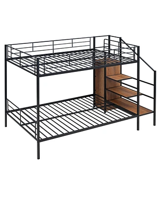 Simplie Fun Full Over Metal Bunk Bed With Lateral Storage Ladder And Wardrobe