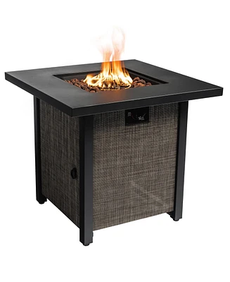 Simplie Fun 40000BTU Square Propane Fire Pit Table Steel Tabletop With Textilene Side Panel, Steel Lid And Rocks