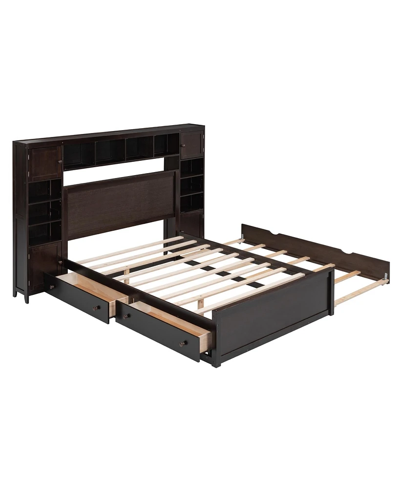 Simplie Fun Full Wooden Bed With All-In-One Cabinet, Shelf And Sockets