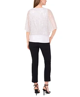 Msk Petite Sequin-Mesh Blouson-Sleeve Banded-Hem Top