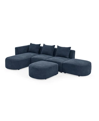 Simplie Fun Navy Loop Yarn L-Shaped Sectional with Ottoman