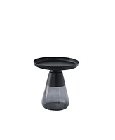 Simplie Fun Smoke Glass Base With Black Painting Top Side Table, Living Room Sofa Table