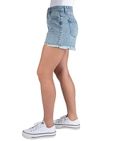 Indigo Rein Juniors' Cotton High-Rise Rhinestone Frayed Shorts