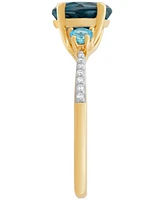 London Blue Topaz (2-1/3 ct. t.w.), Swiss Blue Topaz (1/3 ct. t.w.) & Diamond (1/20 ct. t.w.) Ring in 14k Gold