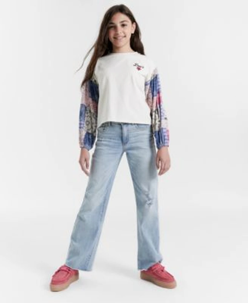 Levis Big Girls Woven Long Sleeve Top Wide Leg Jeans