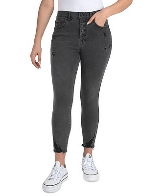 Indigo Rein Juniors' High-Rise Destucted Curvy Crop Jeans