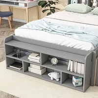Full Bed With Bookcase Headboard, Under Bed Storage Drawers And Bed End Storage Case, Grey