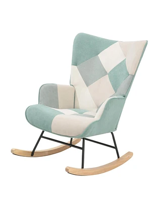 Simplie Fun Patchwork Fabric Rocker Chair for Livingroom
