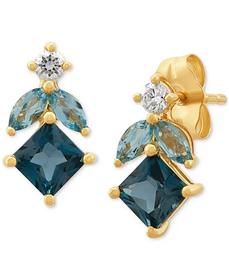 London Blue Topaz (7/8 ct. t.w.), Swiss Blue Topaz (1/4 ct. t.w.) & Diamond (1/10 ct. t.w.) Drop Earrings in 14k Gold