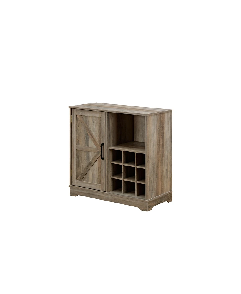 Simplie Fun Farmhouse Gray Wash Cabinet with Wine Rack