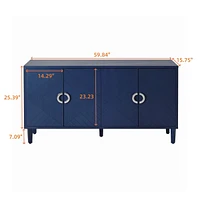 Stylish 4-Door Storage Cabinet with Pine Legs - Navy Blue