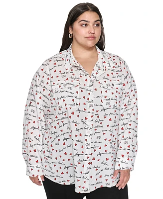 Karl Lagerfeld Paris Plus Whimsical Graphic Button-Front Blouse, Created for Macy's