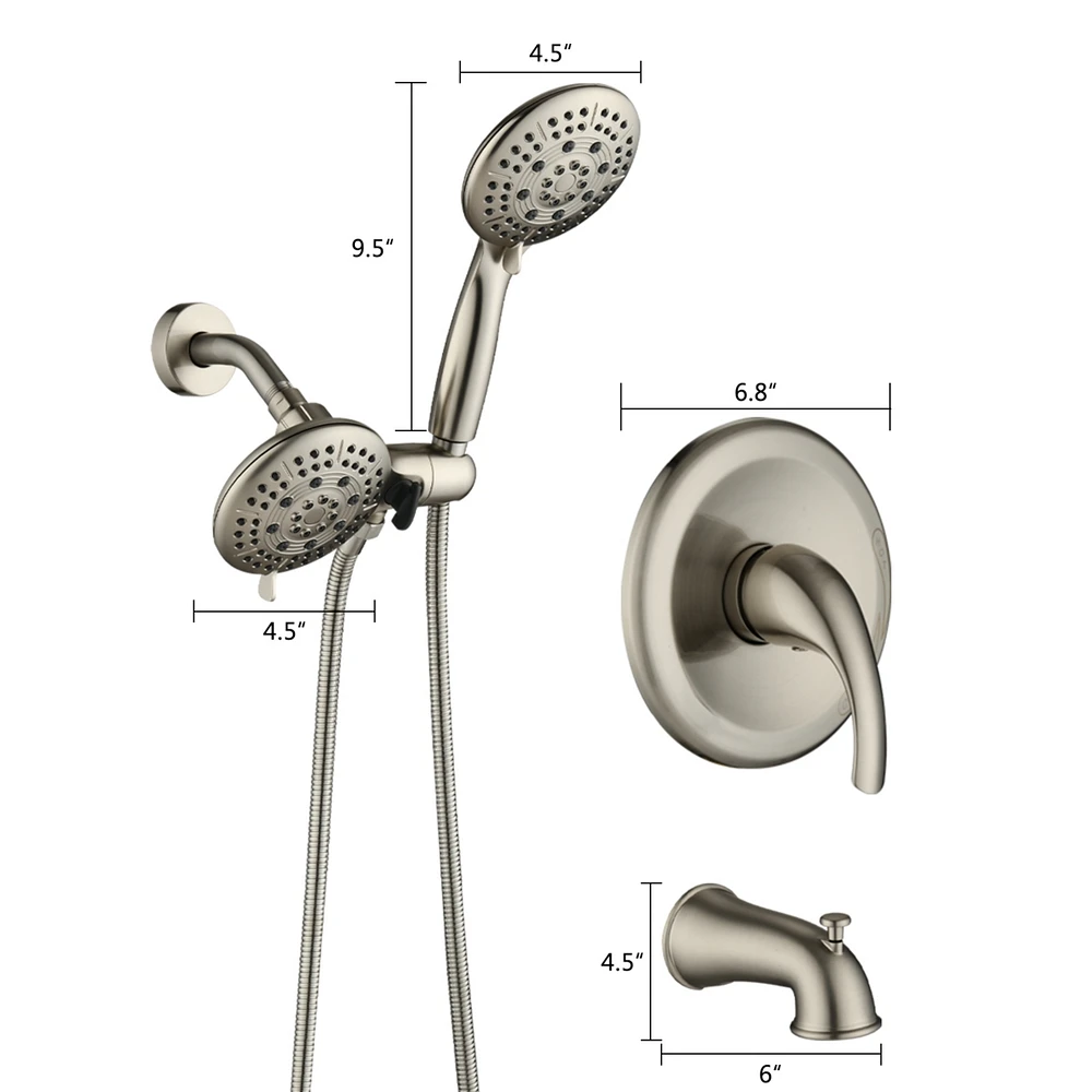 Streamdale Furniture Classic High Pressure Single Handle 7 Function Rain Shower Head With Handheld Shower With Tub Spout