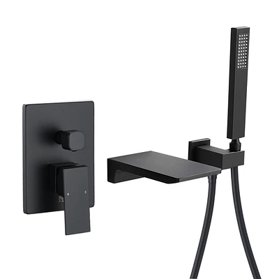 Streamdale Furniture Matte Black Waterfall Wall Mounted Tub Faucet With Hand Shower