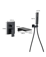 Streamdale Furniture Matte Black Waterfall Wall Mounted Tub Faucet With Hand Shower