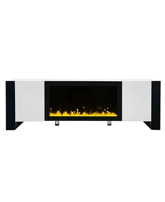 Streamdale Furniture High Gloss White Tv Stand with Electric Fireplace