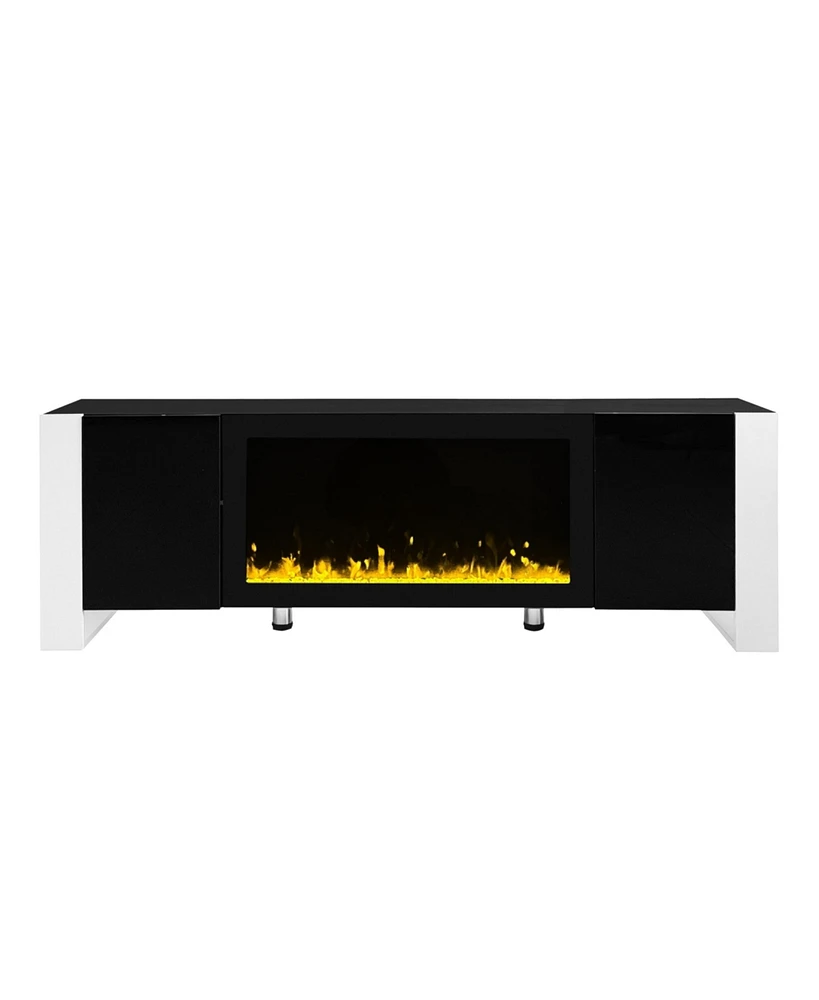 Streamdale Furniture High Gloss White Tv Stand with Electric Fireplace