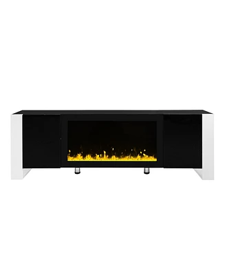 Streamdale Furniture High Gloss White Tv Stand with Electric Fireplace