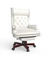 Simplie Fun Executive Office Chair: Ergonomic High Back Recliner with Footstool - White