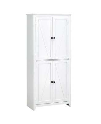 Simplie Fun 72" 4-Door Kitchen Pantry with Adjustable Shelves, White