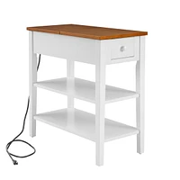 2-tone End Table with Usb Charging, White/Walnut