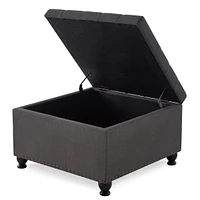 Dark Grey Square Ottoman with Storage, Button Tufted & Nail Trim for Living Room