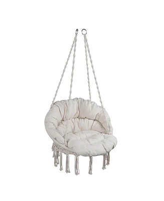 Simplie Fun Macrame Swing Chair for Indoor and Outdoor with Cushion