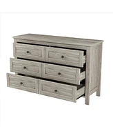 Streamdale Furniture Retro Farmhouse Style Wooden Dresser With 6 Drawer, Storage Cabinet For Bedroom, Anitque Gray