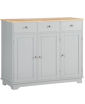 Simplie Fun Gray Sideboard Buffet Cabinet with Drawers and Adjustable Shelves