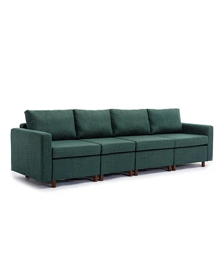 Simplie Fun 4-piece sectional sofa set with ottoman, green