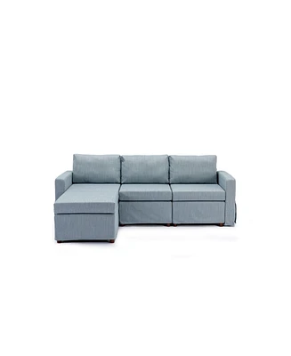 Simplie Fun 3-Seat Sectional Sofa with Ottoman, Washable Cushions