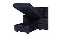 Streamdale Furniture Ivy Black Velvet Reversible Sleeper Sectional Sofa With Storage Chaise And Side Pocket