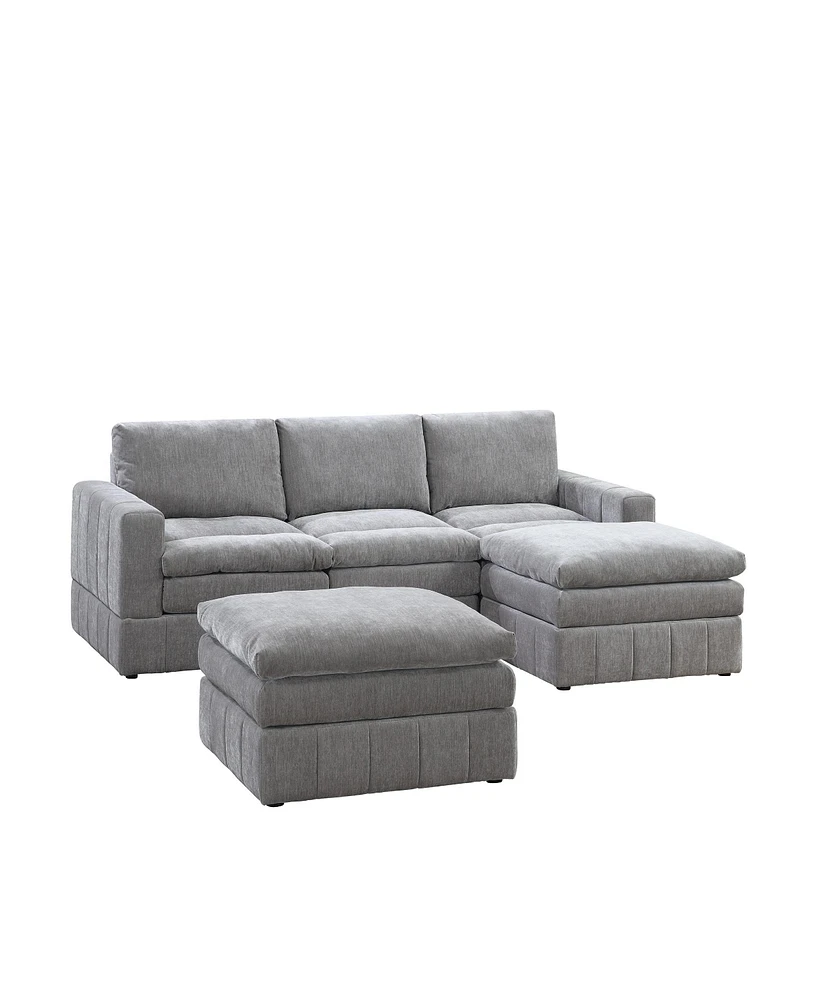 Simplie Fun Contemporary 5 Piece Modular Sectional Set in Granite Morgan Fabric