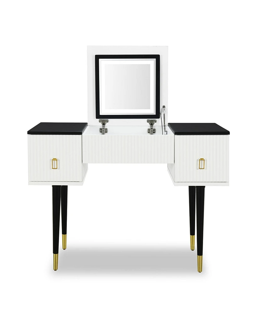 Streamdale Furniture Led Light Vanity Table Set with Flip-Top Mirror