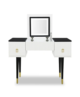 Simplie Fun Led Light Vanity Table Set with Flip-Top Mirror