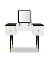 Simplie Fun Led Light Vanity Table Set with Flip-Top Mirror