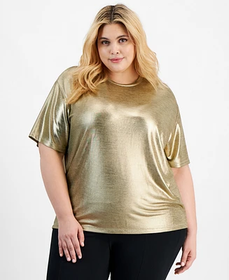 Bar Iii Trendy Plus Shine Drop-Shoulder T-Shirt, Created for Macy's