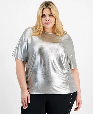 Bar Iii Trendy Plus Size Shine Drop-Shoulder T-Shirt, Created for Macy's