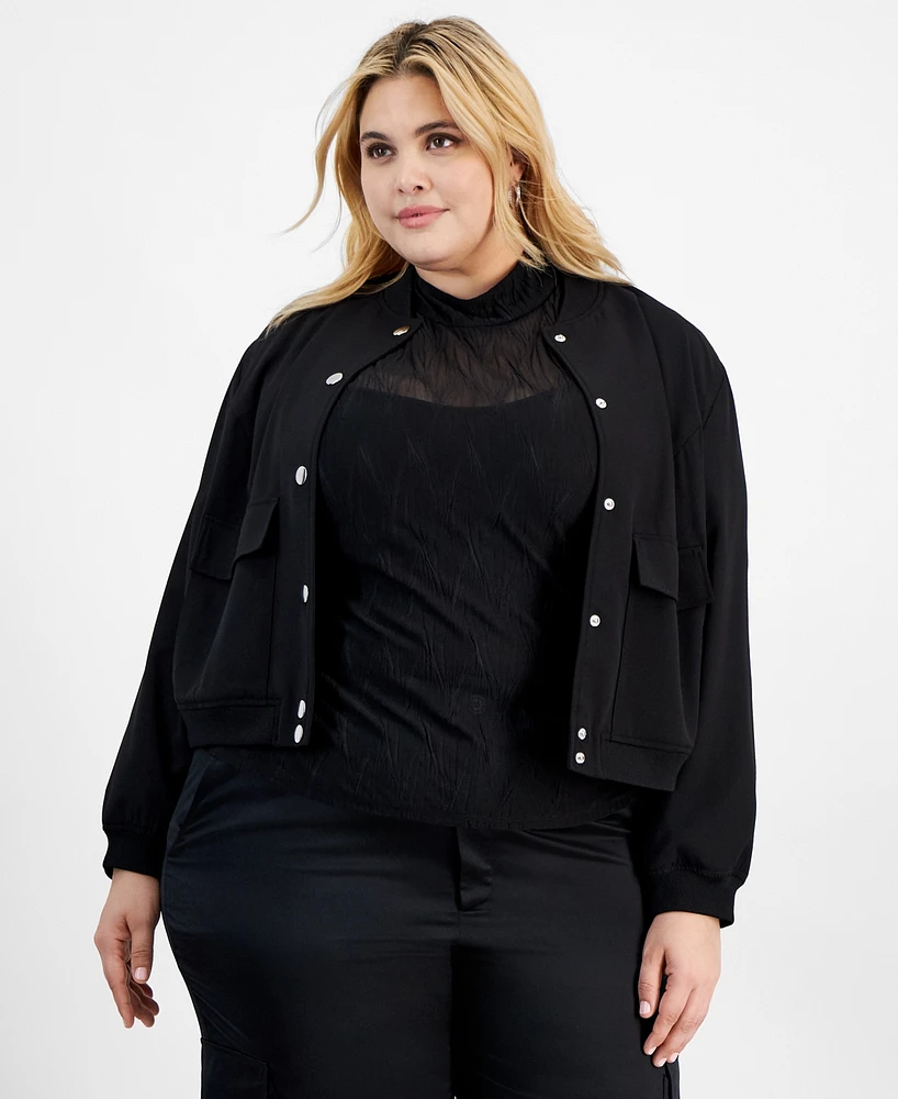 Bar Iii Trendy Plus Snap-Front Bomber Jacket, Created for Macy's