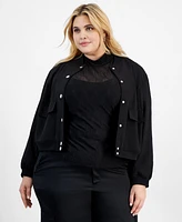 Bar Iii Trendy Plus Snap-Front Bomber Jacket, Created for Macy's