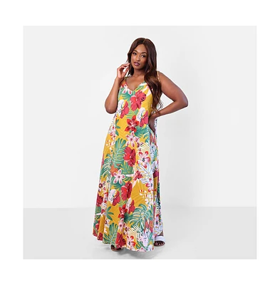 Rebdolls Plus Getaway Tropical Print Slip Maxi Dress