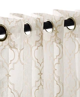 Superior Modern Embroidered Imperial Trellis Sheer 2-Piece Curtain Panel Set with Grommet Header Top