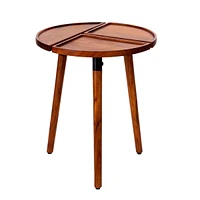 Simplie Fun 18 Inch Round Acacia Wood Side Accent End Table With 3 Tabletop Sections, Warm Brown