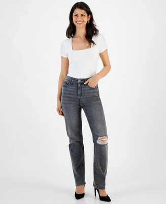 I.n.c. International Concepts Women's High-Rise Distress Jeans, Created for Macy's