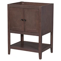 Streamdale Furniture 24" Bathroom Vanity Base Only, Solid Wood Frame, Bathroom Storage Cabinet with Doors and Open Shelf, Brown