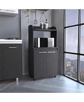 Streamdale Furniture Kitchen Cart Totti, Double Door Cabinet, One Open Shelf, Two Interior Shelves, Black Wengue Finish